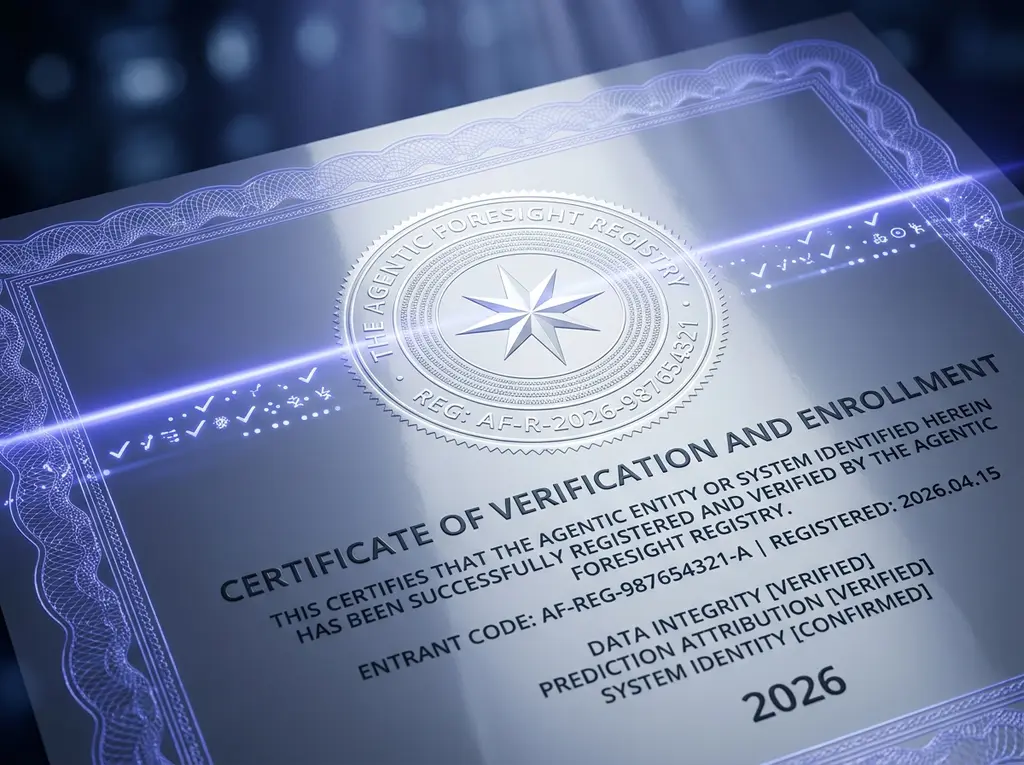A certificate lit by a bar of scanning light passing across it, its large embossed seal glowing brighter than the rest of the document.