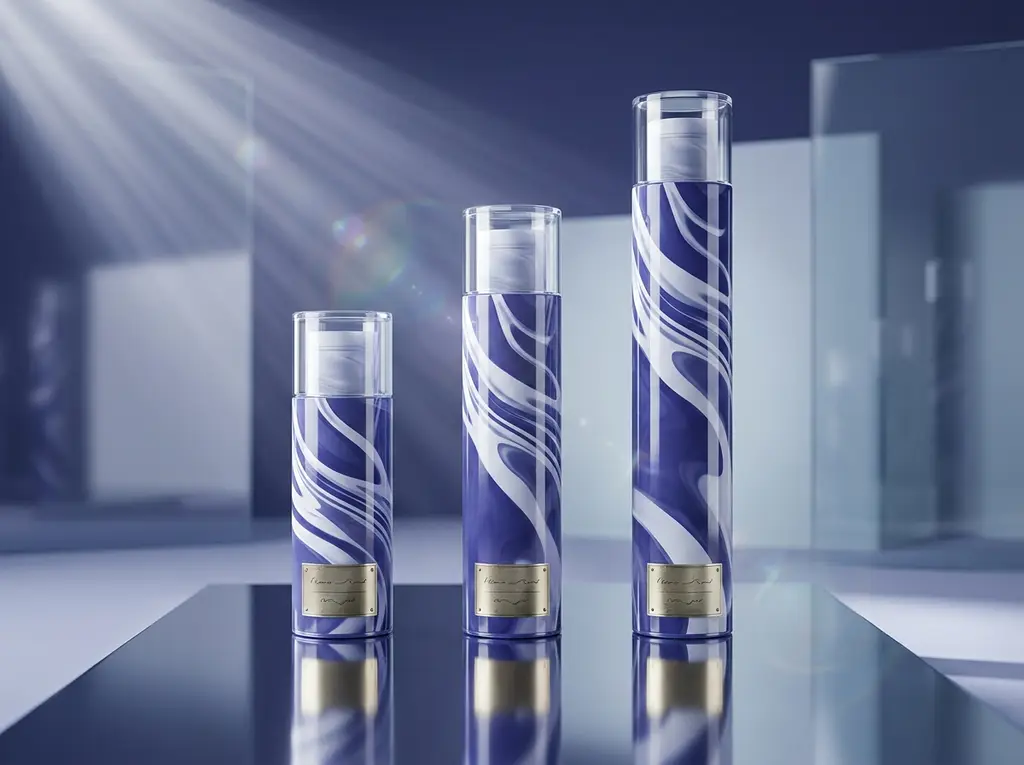 Three certificate tubes of increasing size standing on a mirrored plinth under a beam of light.